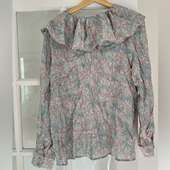 H&M Women's Floral Multi-Color Long Sleeve Ruffle Tie Neck Detail Blouse Size M - Picture 2 of 4